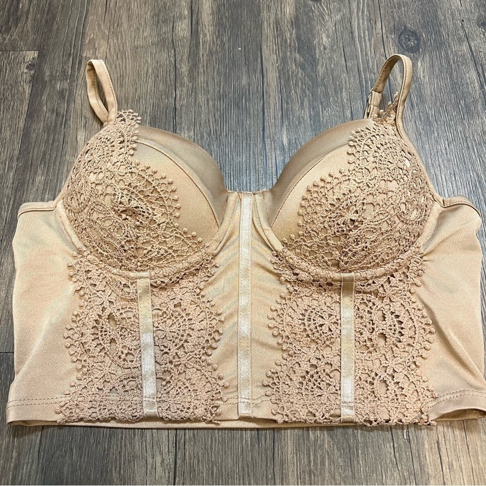 Women’s Blashe Tan Sleeveless Lace With Push Up Bra Top Size S